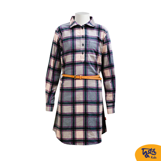 Stylish Dull Chequer Flannel Long Shirt for Older Girls